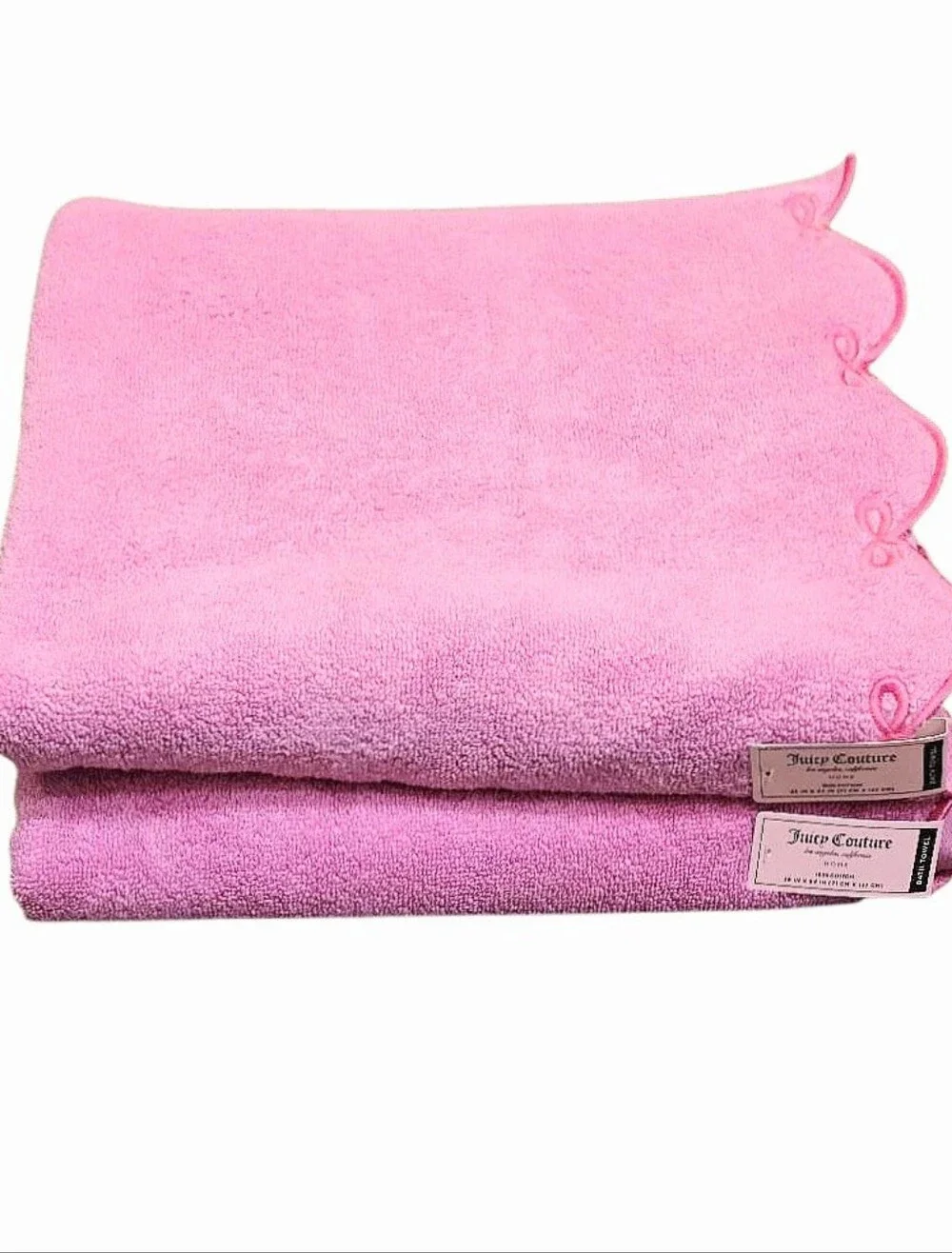 Juicy Couture Home Scalloped Bow Oversized Bath Towel Set- Pink